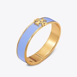 Tory Burch Enameled Logo Hinged Bracelet Chambray